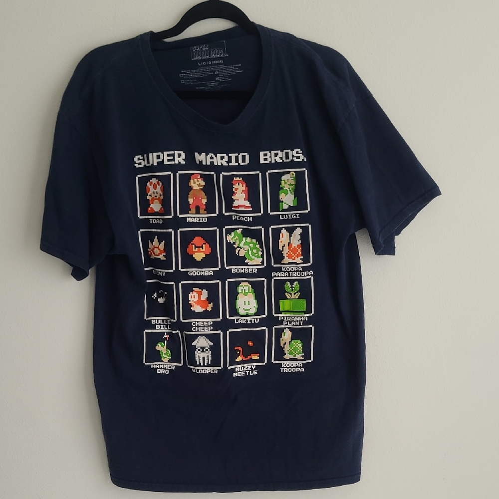 Nintendo Super Mario Bros Shirt Mens SZ L Blue Short Sleeve T Shirt Graphics